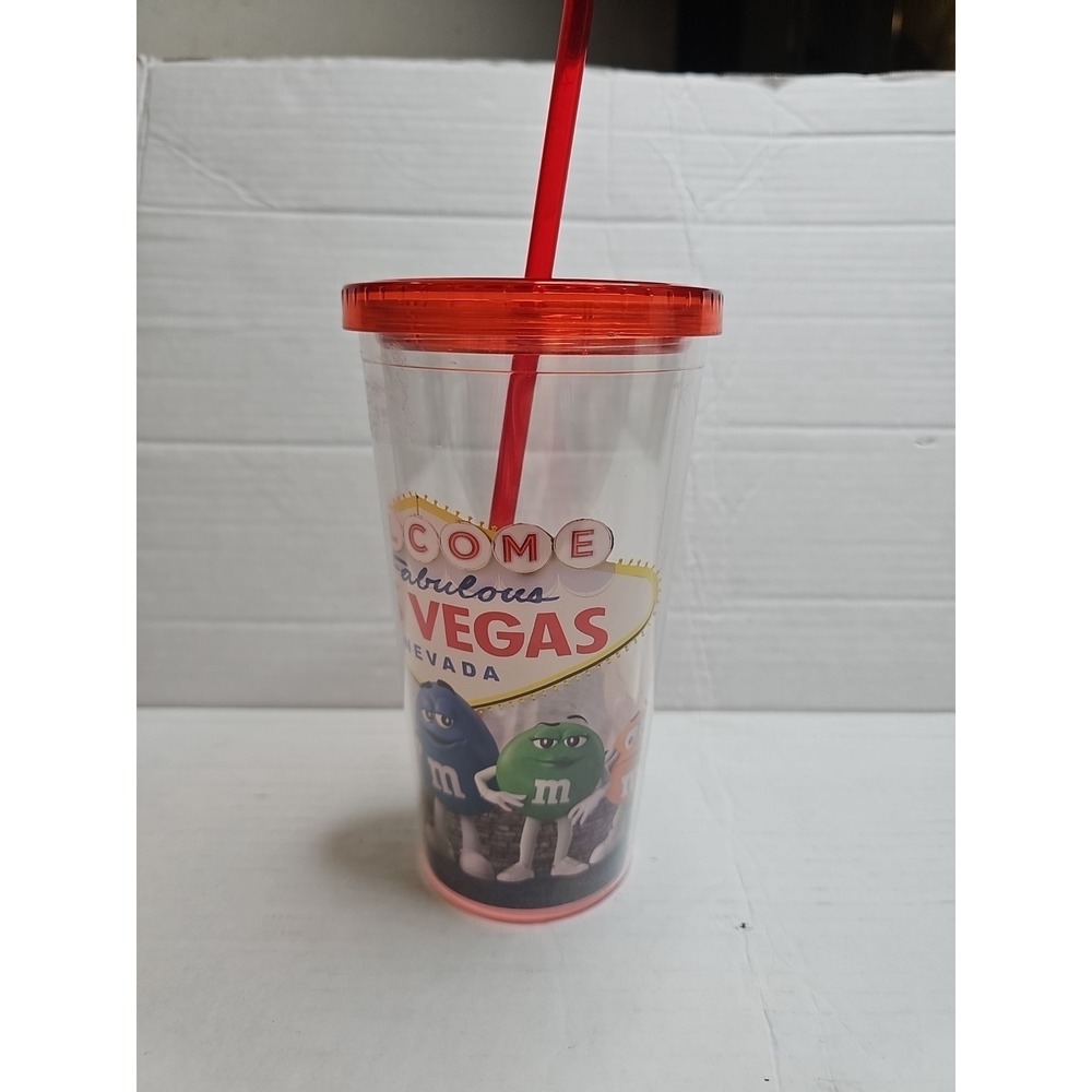 M&M's Las Vegas Nevada Souvenir Tumbler Cup w/ Lid & Straw – Red – 16 oz